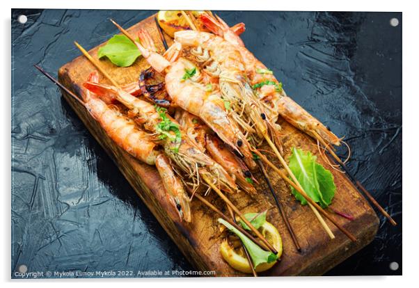 Cooked shrimp, seafood. Acrylic by Mykola Lunov Mykola