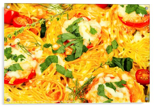 Spaghetti nest appetizers Acrylic by Mykola Lunov Mykola