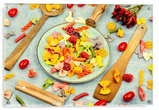 Colorful dry pasta Acrylic by Mykola Lunov Mykola