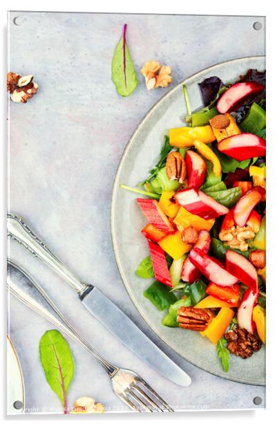 Spring light salad with rhubarb, healthy food. Acrylic by Mykola Lunov Mykola