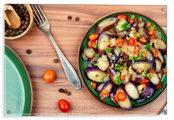 Stew eggplant and tomato salad. Acrylic by Mykola Lunov Mykola