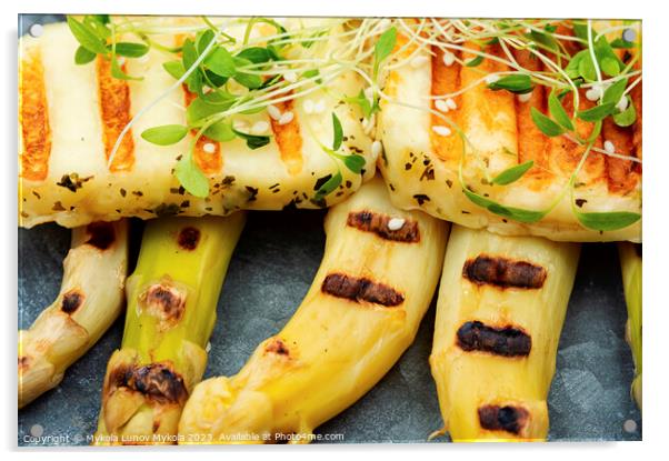 Warm salad with asparagus and halloumi Acrylic by Mykola Lunov Mykola