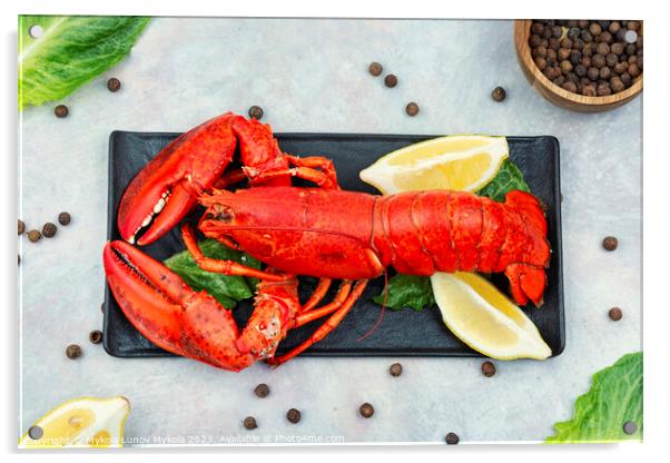 Whole red lobster with fresh herbs Acrylic by Mykola Lunov Mykola