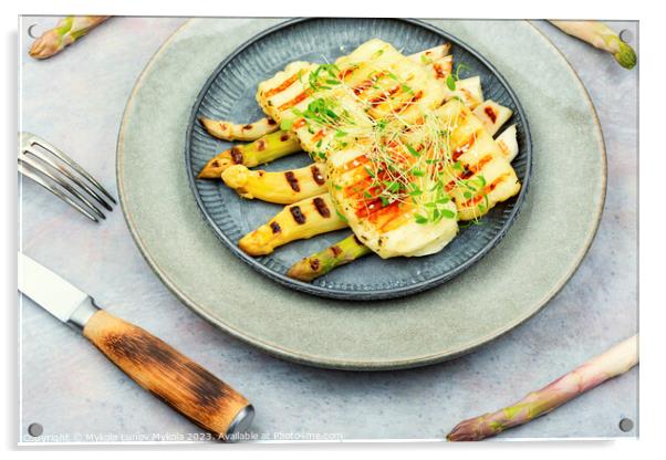 White asparagus with halloumi cheese Acrylic by Mykola Lunov Mykola