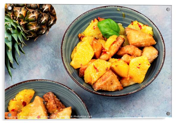 Roasted Tofu with pineapple. Acrylic by Mykola Lunov Mykola