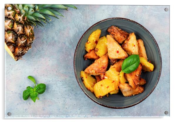 Grilled Tofu with pineapple. Acrylic by Mykola Lunov Mykola