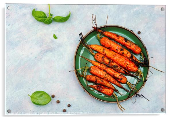 Appetizing baked carrots, copy space Acrylic by Mykola Lunov Mykola