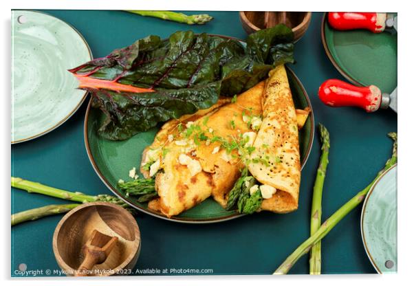 Egg omelet with asparagus Acrylic by Mykola Lunov Mykola