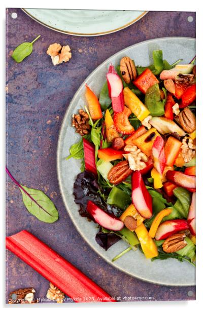 Spring salad with rhubarb, greens and nuts. Acrylic by Mykola Lunov Mykola