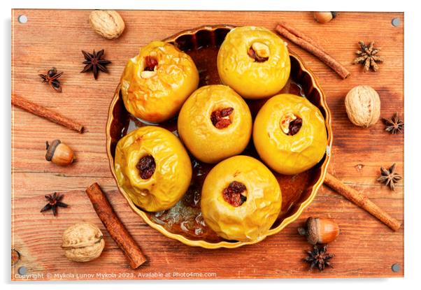 Roasted apples with nuts Acrylic by Mykola Lunov Mykola