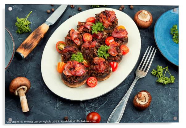 Baked stuffed mushrooms. Acrylic by Mykola Lunov Mykola