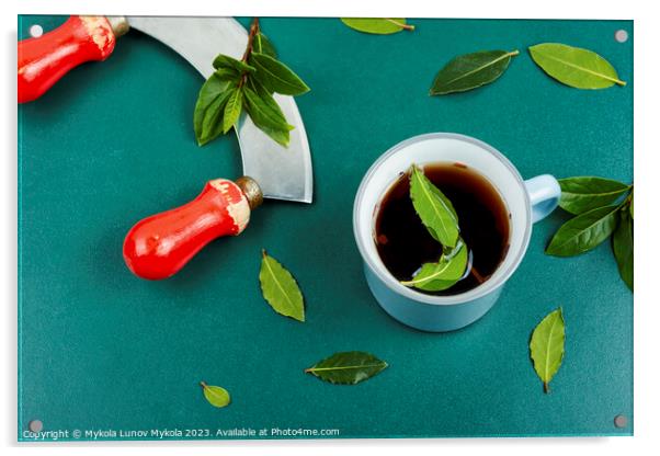 Cup of tea of bay leaf Acrylic by Mykola Lunov Mykola