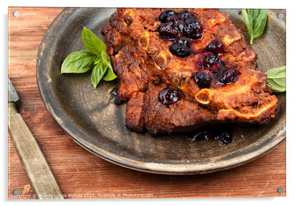 Pork ribs grilled with BBQ sauce Acrylic by Mykola Lunov Mykola