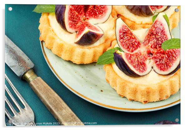 Tartlets with curd cream and figs. Acrylic by Mykola Lunov Mykola