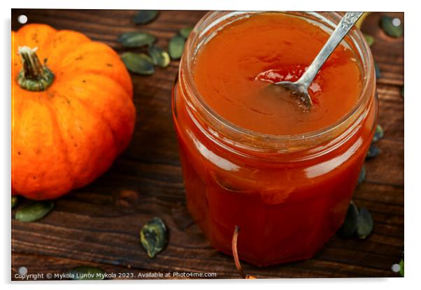 Fragrant autumn pumpkin jam. Acrylic by Mykola Lunov Mykola