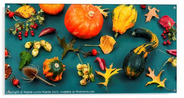 Autumn herbarium and pumpkins Acrylic by Mykola Lunov Mykola
