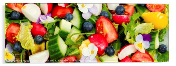 Green salad with flowers Acrylic by Mykola Lunov Mykola