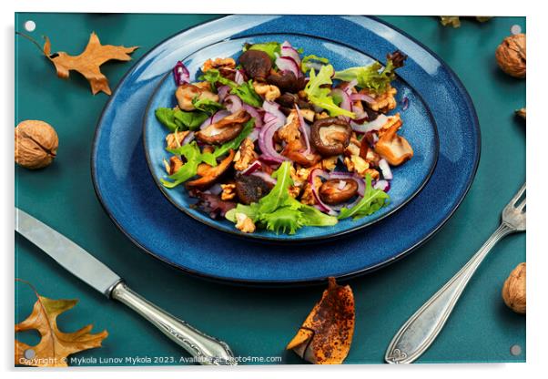 Dietetic mushroom salad with walnuts. Acrylic by Mykola Lunov Mykola