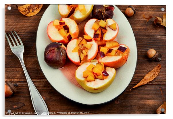 Baked caramelized apples and figs. Acrylic by Mykola Lunov Mykola