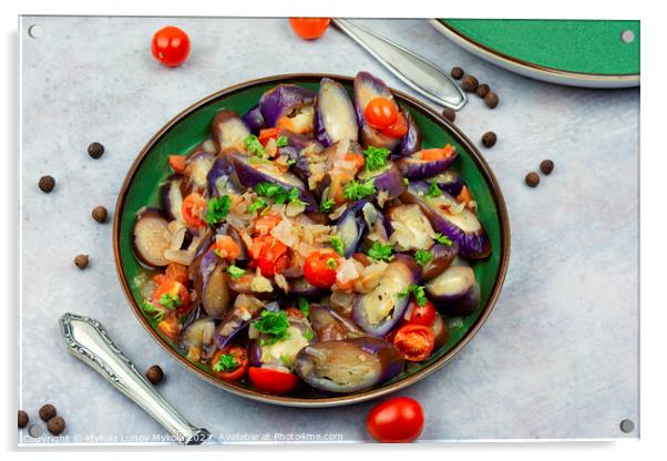 Stew eggplant and tomato salad. Acrylic by Mykola Lunov Mykola