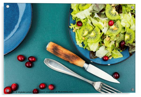 Healthy salad of kiwi and herbs. Acrylic by Mykola Lunov Mykola