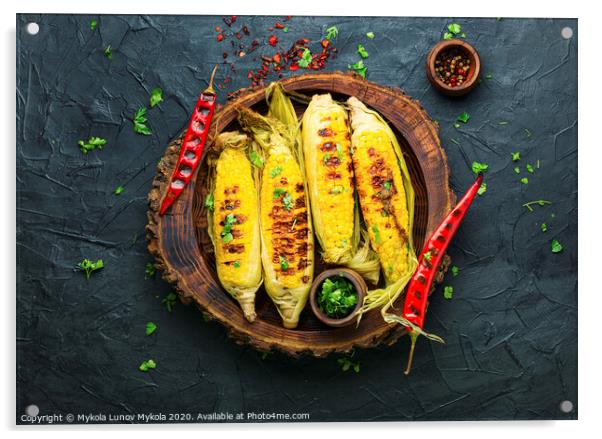 Grilled corn cobs Acrylic by Mykola Lunov Mykola