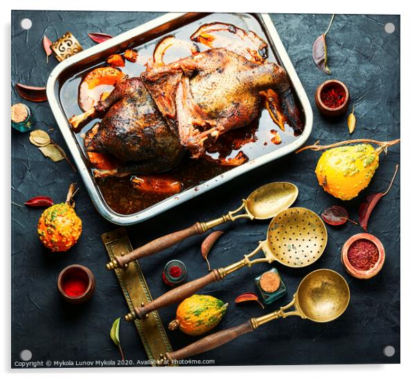 Appetizing roasted goose Acrylic by Mykola Lunov Mykola