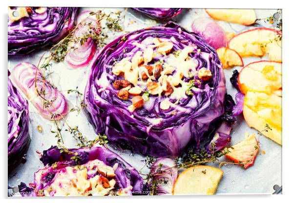 Baked red cabbage with hazelnuts Acrylic by Mykola Lunov Mykola