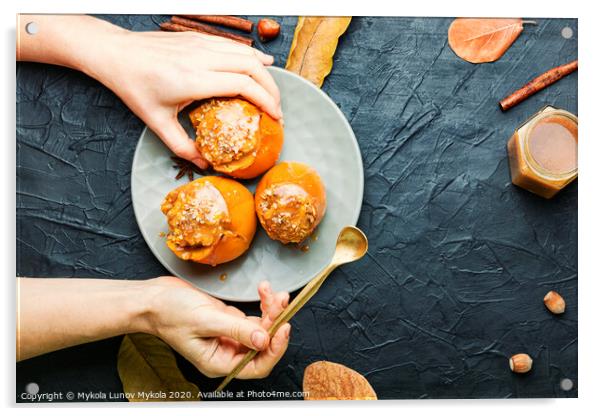 Baked persimmon with granola Acrylic by Mykola Lunov Mykola