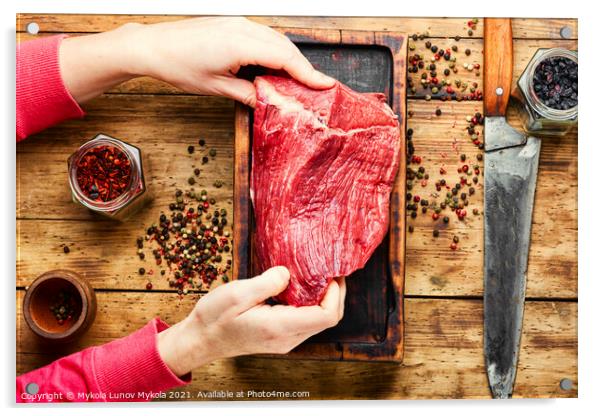 Raw beef meat Acrylic by Mykola Lunov Mykola
