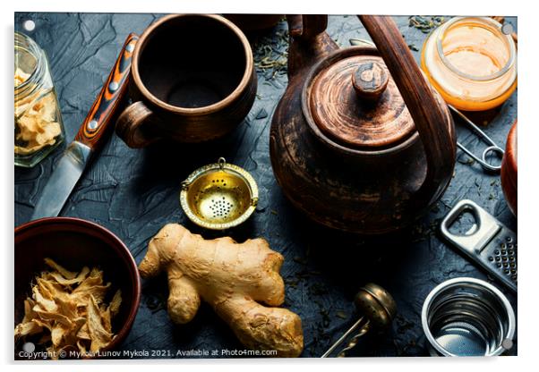 Healing tea with ginger Acrylic by Mykola Lunov Mykola