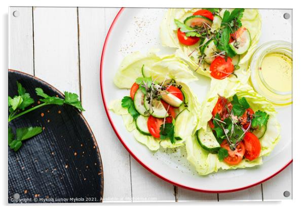 Spring vegetable salad on plate Acrylic by Mykola Lunov Mykola