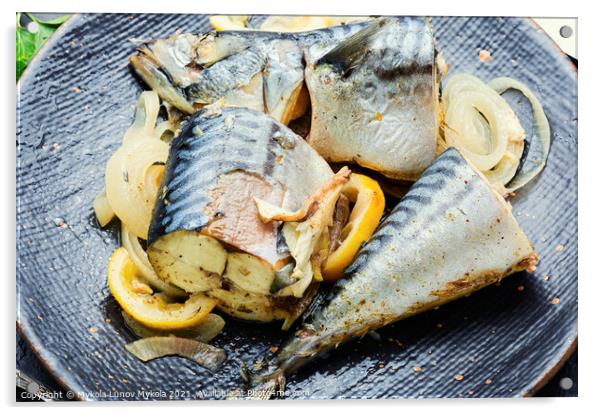 Delicious steamed mackerel,close up Acrylic by Mykola Lunov Mykola