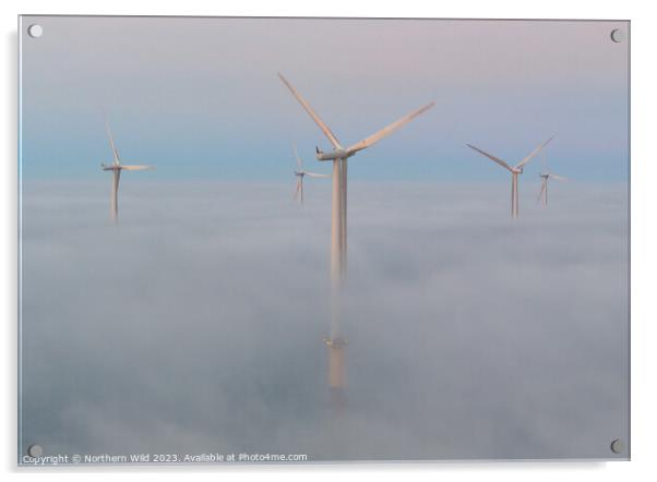 Wind turbines above the fog Acrylic by Northern Wild