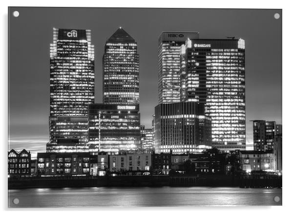 Docklands Canary Wharf sunset BW Acrylic by David French