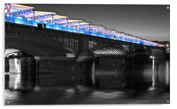 Blackfriars Bridge London Thames at night Acrylic by David French