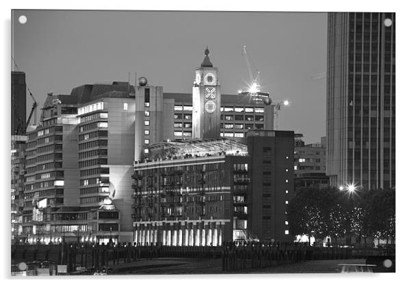 Night view of the Oxo Tower BW Acrylic by David French