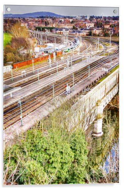 Shrewsbury Station and rail tracks fractals Acrylic by David French