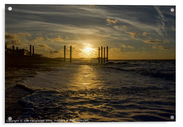 Brighton pier glowing in the sunrise Acrylic by Julie Tattersfield