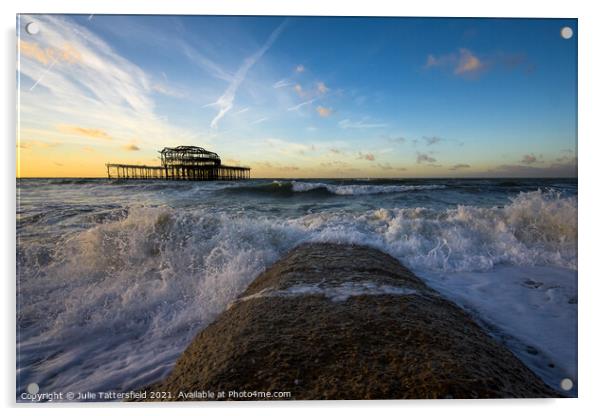 stormy waves in the Autumn sunshine Brighton Acrylic by Julie Tattersfield