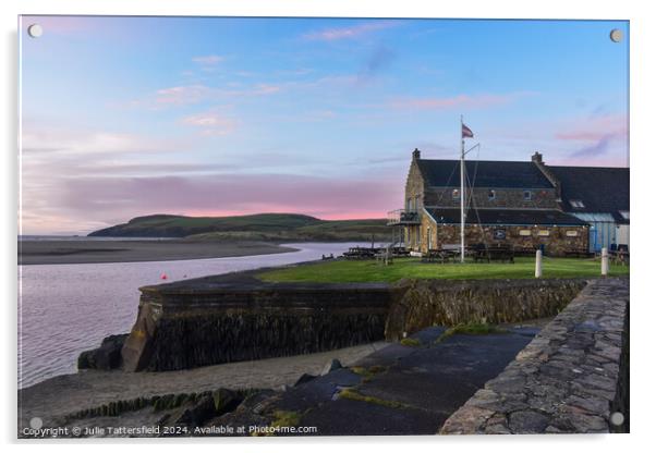 Pink sunset behind Newport boat club Acrylic by Julie Tattersfield