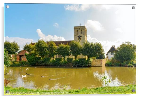 St. Mary's Church Haddenham duck pond Acrylic by Julie Tattersfield
