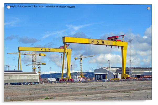 Shipyard Gantry Cranes, Belfast Acrylic by Laurence Tobin