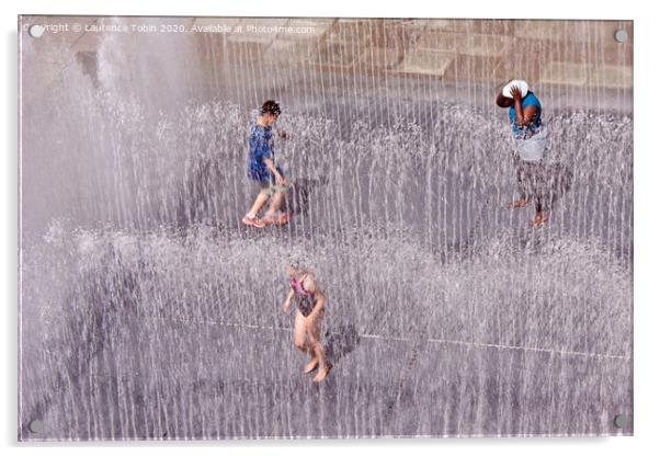 Children Having Fun in Fountains Acrylic by Laurence Tobin