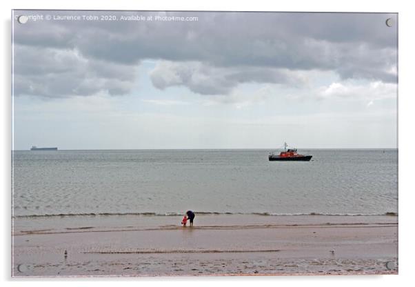 Paddling at low tide near Clacton, Essex Acrylic by Laurence Tobin