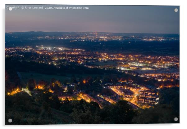 Dusk or night time landscape over Malvern Acrylic by Rhys Leonard