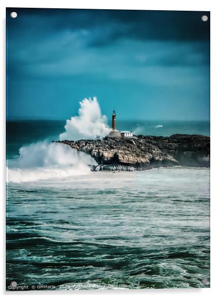 Big wave strikes Faro De La Isla De Mouro Acrylic by Maria Galushkina