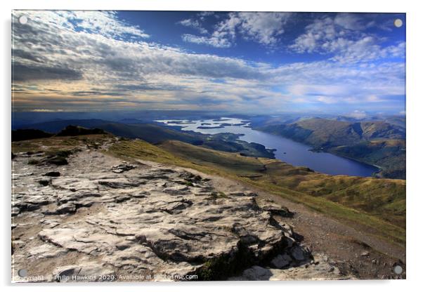 Loch Lomond from Ben Lomond summit Acrylic by Philip Hawkins