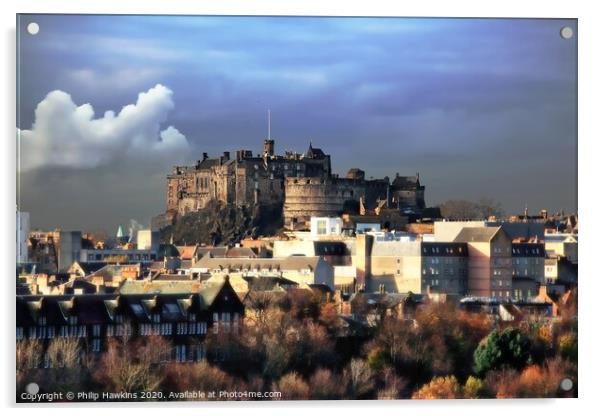 Edinburgh Castle frosty morning Acrylic by Philip Hawkins