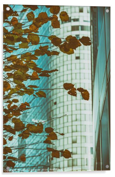 Yellow leaves and modern building Acrylic by Vicente Sargues